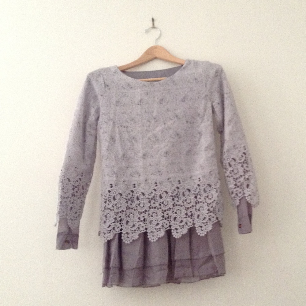 Grey Long Sleeve Blouse- Small